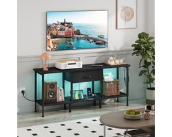 TV-meubel met LED-verlichting, stopcontact en USB-poorten – Lowboard voor TV tot 55 inch – Zwart