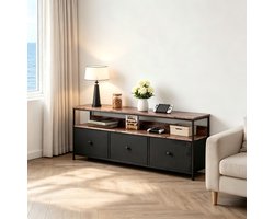 TV Meubel met LED Verlichting, Vintage TV Kast met Smart RGB Verlichting, Industrieel Design, Lage Kast voor Woonkamer, 108/137x30x57 cm