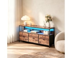 TV Meubel met LED Verlichting, Vintage TV Kast met Smart RGB Verlichting, Industrieel Design, Lage Kast voor Woonkamer, 108/137x30x57 cm
