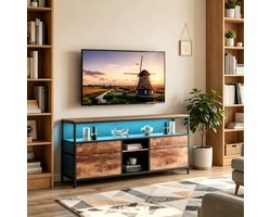 TV Meubel met LED Verlichting, Vintage TV Kast met Smart RGB Verlichting, Industrieel Design, Lage Kast voor Woonkamer, 108/137x30x57 cm