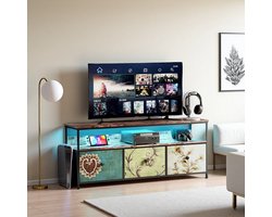 TV Meubel met LED Verlichting, Vintage TV Kast met Smart RGB Verlichting, Industrieel Design, Lage Kast voor Woonkamer, 108/137x30x57 cm