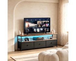 TV Meubel met LED Verlichting, Vintage TV Kast met Smart RGB Verlichting, Industrieel Design, Lage Kast voor Woonkamer, 108/137x30x57 cm