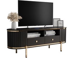 TV-Meubel met Metalen Accenten – Moderne Lowboard TV-Kast voor Woonkamer, Ladekast met afgeronde Hoeken – DALLAS RTV 150 - Zwart