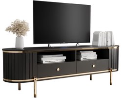 TV-Meubel met Metalen Accenten – Moderne Lowboard TV-Kast voor Woonkamer, Ladekast met afgeronde Hoeken – DALLAS RTV 180 - Zwart