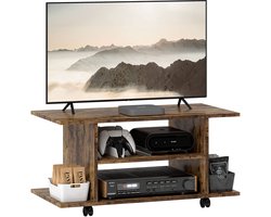 TV-meubel met plank en 2 opvouwbare stoffen laden, voor tv's tot 47 inch, 98 cm, rustiek bruin en zwart