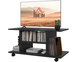 Tv-meubel met planken en vergrendelbare wielen - blad van melamine - 80 x 40 x 40 cm - zwart