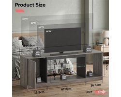 TV Meubel met RGB LED Verlichting 145x35x52 cm – Modern Lowboard met Verstelbare Glazen Planken, 22 Lichtmodi, Open Vakken en Kast, Geschikt voor 55-65 Inch TV, Zwart Koolstofvezel Design – Urbanhome