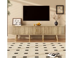 TV-meubel met schuifdeuren 175 cm - Opbergruimte - Kabelmanagement - Goudkleurige accessoires - Eenvoudige montage - Lichte eikenhoutlook