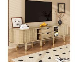 Tv Meubel Met Schuifdeuren - Tv Kast Eikenhout Kleur - Tv Dressoir 175 cm - Opbergkast - 175x38x45 cm - Kabelmanagement - Woonkamer Eikenhout
