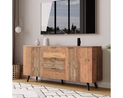 Tv-meubel met verstelbare planken - zijkast - ladekast - staande kast - opbergkast - drie lades - retrostijl - bruin