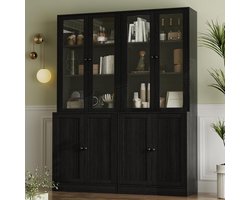 TV Meubel met Wandkast 280x40x180 cm – Grote TV Kast tot 70 Inch met Boekenplanken, Glazen Deuren & Opbergruimte – Moderne Woonkamer Wandmeubel Zwart – HomebyNicole