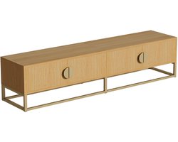 TV-meubel met zijkast uitgerust met 4 deuren en halve cirkelvormige handgrepen met een houten structuurimitatie-oppervlakte Geschikt voor TV's van 40-49 inch 180x40x40 cm Houten kleur