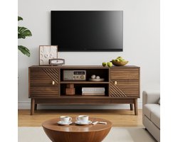 TV Meubel - Mid Century Design Met Kabelbeheer En Zachte Sluiting - Voor Woonkamer En Slaapkamer - MDF - Walnoot - 110 Cm