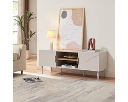 TV Meubel Modern 120 cm met Open Vakken en Kabeldoorvoer – Beige Lowboard met Stabiele Poten – House&Garden
