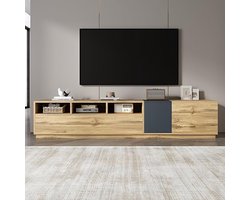 TV-Meubel Modern 200 cm – Medahomestore Stijlvolle Grijs-Zwarte TV-Kast met Open Vakken, Kabelbeheer en Verborgen Opslag – Duurzaam Spaanplaat Meubel voor Woonkamer, Entertainment & Mediacentrum