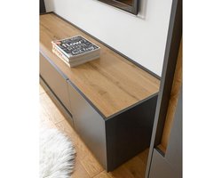 TV Meubel Modern Antraciet met Wotan Eiken Accenten – 170 cm TV Kast met Lade & Deuren – Industrieel Design Lowboard – Duurzaam Melamine – Eikenhout Look – Industrialhome