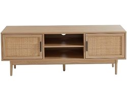 Tv meubel - Modern TV Meubel met 2 Deuren en 2 Opbergvakken - Eucalyptus Hout Constructie - Woonkamer Meubilair - 130x39.5x48.5 cm - Japandi stijl