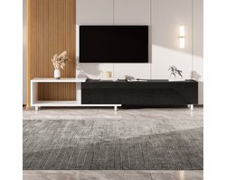 TV Meubel – Moderne TV Kast met Opbergruimte – Uitschuifbaar TV Lowboard voorzien van 3 Hoogglans Deuren, Metalen Poten en Stille Scharnieren