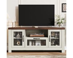 Tv-meubel-multimedia console-landelijke stijl voor een 55-inch tv- met acryl deuren en verstelbare planken- wit en bruin