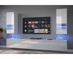 Tv Meubel Next AN 21 - AN21-18W-HG2-1B - Led - Glanzend wit / Mat wit - 249 cm