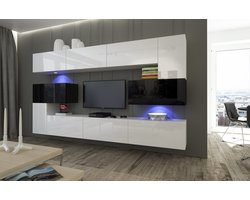 Tv Meubel Next AN 3 - AN3-17BW-HG25-1B - Led - Zwarte / Witte Glans - 286 cm
