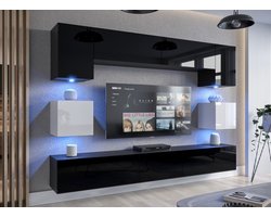 Tv Meubel - Next AN1-17BW-HG22-1B - Led - Zwart + Wit Glanzend - 257 cm