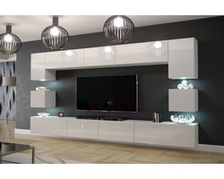 Tv Meubel - Next AN1-17W-HG21-1C - Led - Glanzend wit / Mat wit - 302 cm