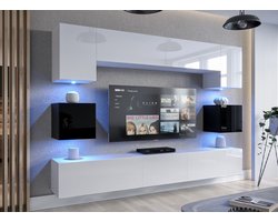 Tv Meubel - Next AN1-17WB-HG23-1A - Led - Wit - Zwart Glanzend - 242 cm