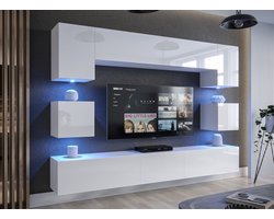 Tv Meubel - Next AN1 - AN1-17W-HG21-1A - Led - Glanzend wit / Mat wit - 242 cm