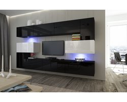 Tv Meubel - Next AN3 - AN3-17BW-HG24-1A - Led - Zwarte - Wit - glans - 263 cm