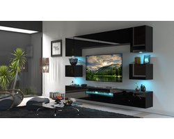 Tv Meubel - Next GAN1-17B-HG20-1B - Led - glanzend zwart / mat zwart - 257 cm