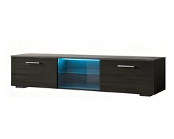 Tv-meubel, opbergkast, dressoir met LED-verlichting, 2 open vakken en een verborgen opbergvak, strak hoogglans ontwerp, praktisch en stijlvol, geschikt voor woonkamer, 160×39×35 cm, zwart.