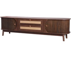 TV-meubel opbergkast geschikt voor 50-59 inch tv's met 2 lades met rieten design en 2 schuifdeuren natuur landhuisstijl ontwerp 170 x 39,5 x 46 cm houtkleur