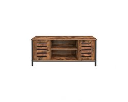 Tv-meubel opbergkast zijkast 110 x 40 x 50 cm bruin + zwart met 2 open opbergvakken en 2 jaloeziedeuren stevige metalen frame modern en strak design geschikt voor woonkamer en entertainmentruimte