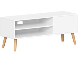 Tv-meubel, opbergkast, zijkast, geschikt voor tv’s tot 55 inch, met 2 open opbergvakken en 1 verborgen vak. Stijlvol, modern en eenvoudig ontwerp, geschikt voor woonkamer en slaapkamer. 40 x 120 x 49 cm, wit + naturel.