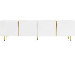 Tv-meubel opbergkast zijkast Geschikt voor tv's van 40-49 inch Met 4 hoogglansdeuren Modern-minimalistisch design met gouden accenten 170x35x46 cm Wit