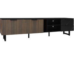 Tv-meubel opbergkast zijkast Geschikt voor tv's van 60-69 inch Uitgerust met veranderlijke LED-verlichting 2 open vakken 2 laden en 2 deuren Een marmer-imitatie patroon tafelblad 200x38x50 cm Donker kleur