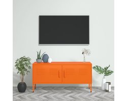 TV Meubel Oranje 105x35x50 cm – Modern Stalen Lowboard met 2 Deuren en Opbergruimte voor Elektronica, DVD’s, Boeken en Tijdschriften – Robuuste HiFi Kast – Pauwhome