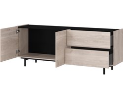 TV-meubel Paxos Eiken - Zwart - Breedte 162 cm - Hoogte 63 cm - Diepte 40 cm - Met lades - Met planken - Met openslaande deuren