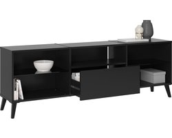 TV-meubel Raven Zwart - Breedte 140 cm - Hoogte 40 cm - Diepte 32 cm - Met lades - Met planken - Met openslaande deuren