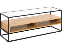 Tv-meubel Rechthoek 120cm - Glas/Hout Naturel - Open Kast - Giga Meubel