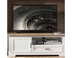 TV-meubel Samine 143cm 1 deur & 1 lade - wit/eik - Emob - Woonkamerkasten - Wit - Spaanplaat - Woonkamerkasten - Op voorraad
