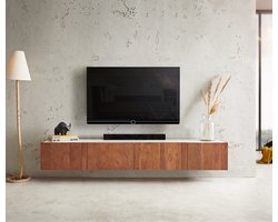 TV-meubel Secara 200 cm acacia bruin 4 deuren marmer zwevend