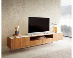 TV-meubel Secara 220 cm acacia natuur 2 deuren 2 laden marmer zwevend