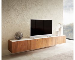 TV-meubel Secara 220 cm acacia natuur 4 deuren zwevend marmer