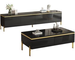 TV-Meubel Set - Met Salontafel - Hoogglans Unikleur met Gouden Rand - MDF - Wit