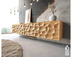 Tv-meubel Solu 220 cm natuur eiken 2 deuren 4 laden zwevend 3D front