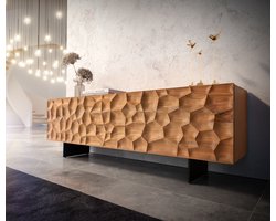 TV-meubel Solu acacia natuur 175 cm 2 deuren 2 laden Lowboard 3D front