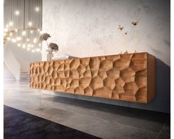 TV-meubel Solu acacia natuur 175 cm 2 deuren 2 laden zwevend lowboard 3D-Front