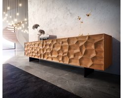 TV-meubel Solu acacia natuur 220 cm 2 deuren 4 laden lowboard 3D front